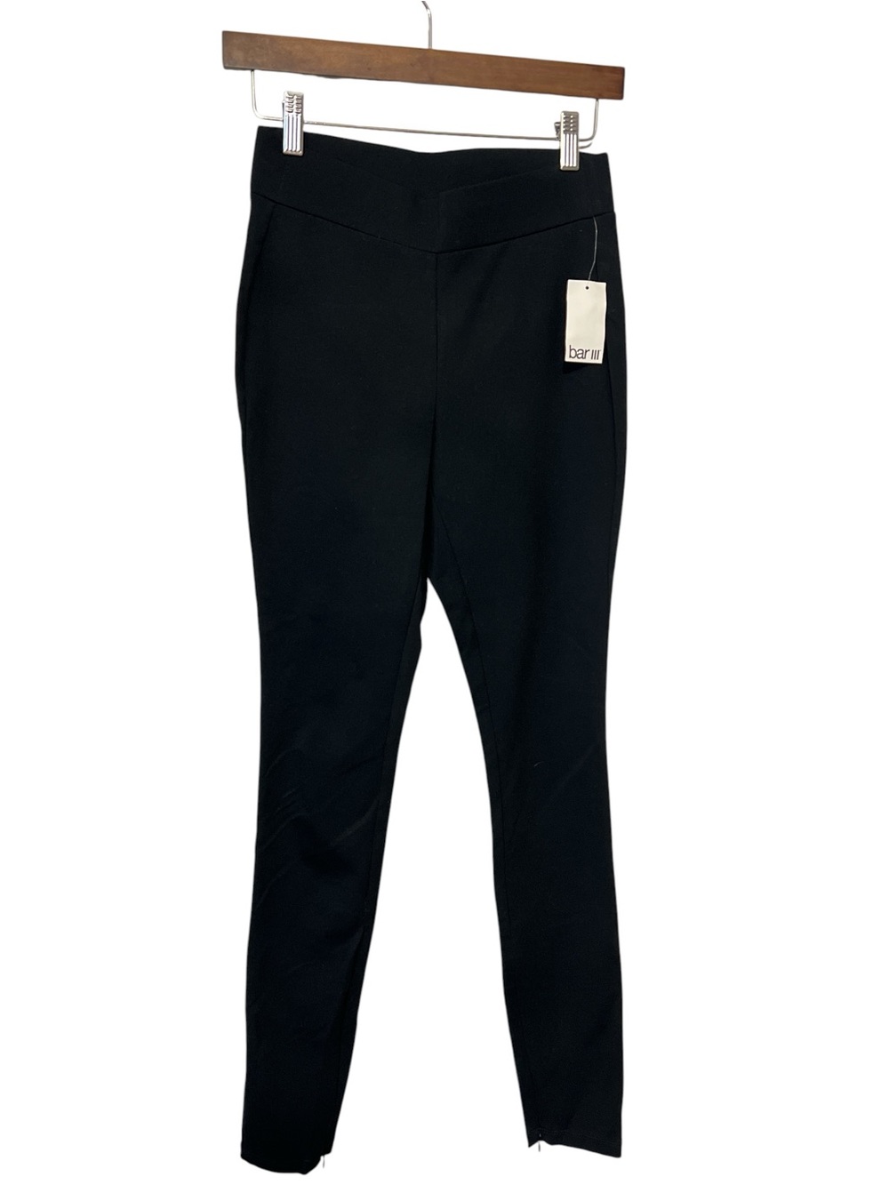 Bar III Ponte Ankle Zip Pants Womens Skinny Stretch V-Waist, Color Black, Sz XS